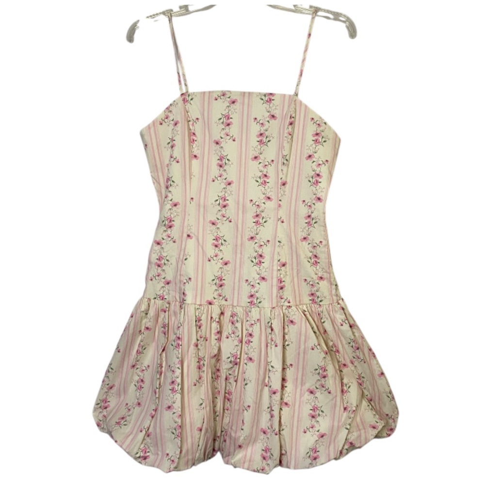 Thirty Thirty Floral Bubble Mini Dress Medium Cocktail Party Cream Pink Coquette